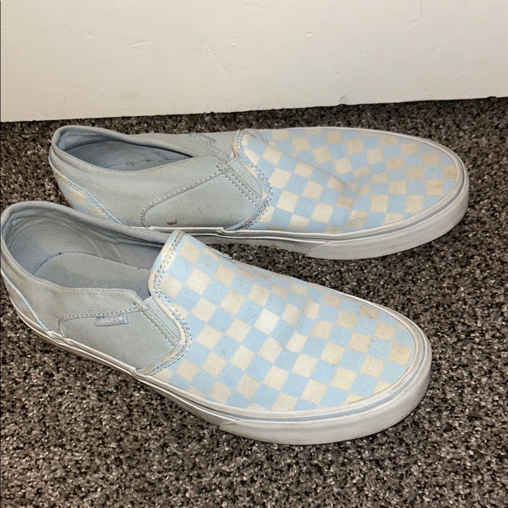 Vans Checkerboard Slip-On — Light Blue & White